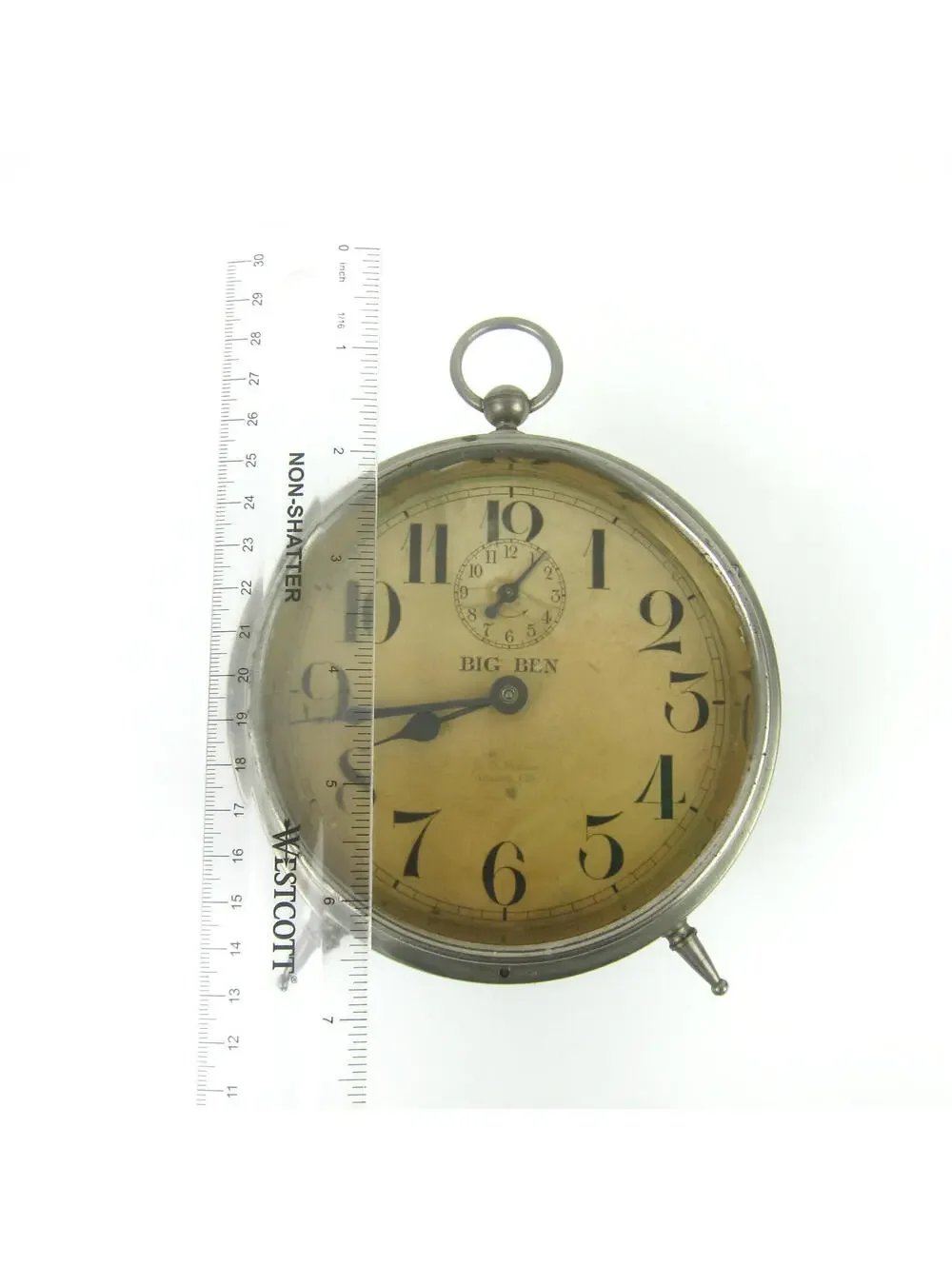 Antique Westclox Big Ben Peg Legs Wind Up Alarm Clock 1910s Nickel Metal Case